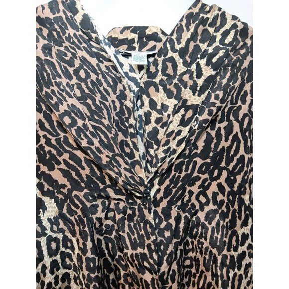 Vintage Anna And  Frank Leopard Print Classy Blouse Large Brown Black 100% Silk - Picture 2 of 4